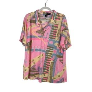 Jamie Sadock Golf Top Abstract Print‎ Short Sleeve Collared Athleisure Size 2X